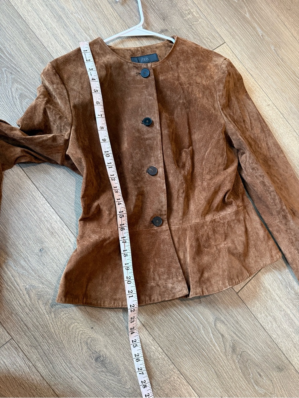 ZARA Flared Hem 100% Suede Leather Jacket in Whiskey Brown Size Small - Picture 9 of 14